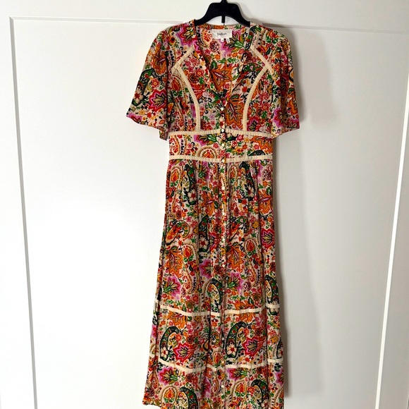 BA&SH Benja Paisley Colorful Multicolor Maxi Dress Womens size XSMALL - Picture 3 of 12